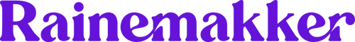 Purple 'Rainemakker' logo on a white background